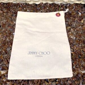 Jimmy Choo Beige Flannel Logo Drawstring Dust Bag/Storage Bag 14" x 10.5" EUC